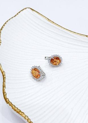 Серебряные серьги с натуральным золотим кварцем 6.17ct, фианитами (2163343)7 фото