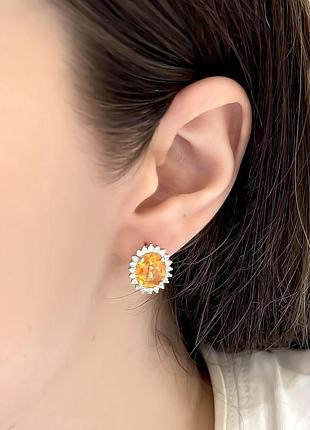 Серебряные серьги с натуральным золотим кварцем 6.17ct, фианитами (2163343)8 фото