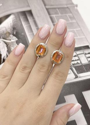 Серебряные серьги с натуральным золотим кварцем 6.95ct (2165859)5 фото