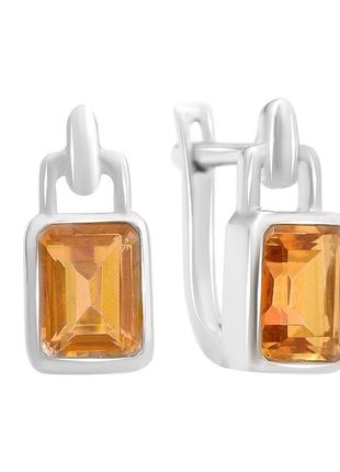 Серебряные серьги с натуральным золотим кварцем 3.45ct (2165835)