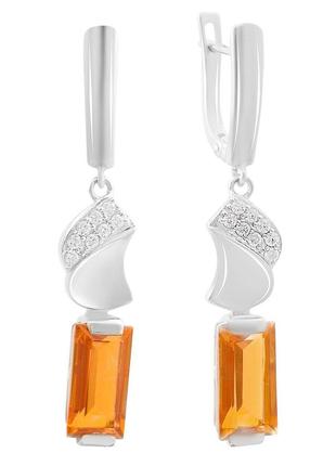 Серебряные серьги с натуральным золотим кварцем 5.58ct, фианитами (2165781)