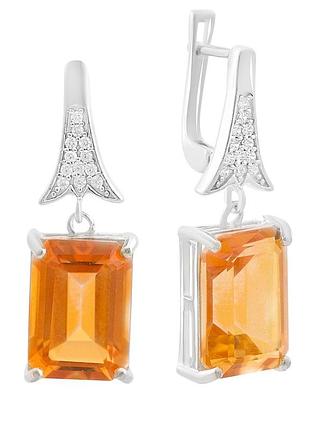 Серебряные серьги с натуральным золотим кварцем 13.946ct, фианитами (2165774)
