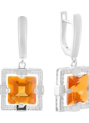 Серебряные серьги с натуральным золотим кварцем 9.713ct, фианитами (2165736)
