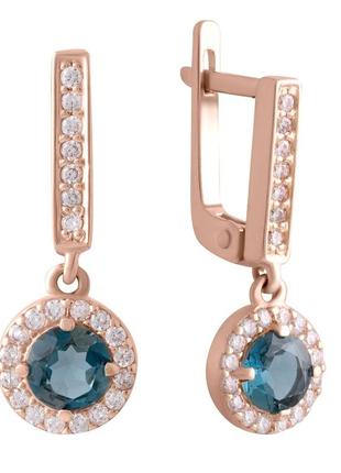 Золотые серьги с топазом лондон блю 1.2ct (660001195)