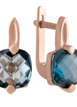 Золотые серьги с топазом лондон блю 5.84ct (660001206)