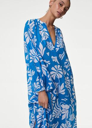 Пляжное платье-кафтан marks & spencer из чистого хлопка с v-образным вырезом