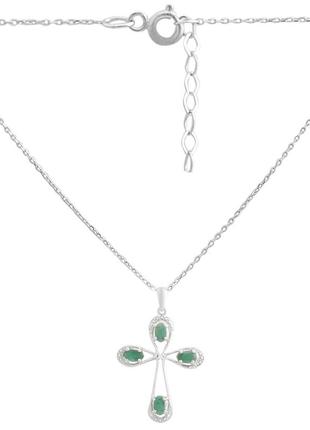 Срібне кольє з натуральним смарагдом 0.879ct (450-500 мм розмір) 2167655