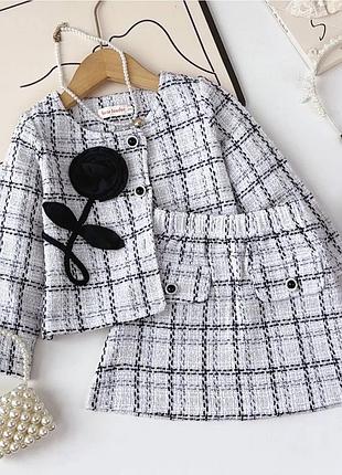 Стильный твидовый костюм для настоящих модниц пиджак + юбка