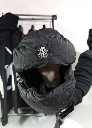 Шапка ушанка мужская черная осенняя весенняя зимняя stone island