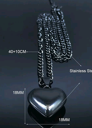 Готический набор черная цепочка, подвеска стеклянное сердце, готика, колье. сталь, медсталь