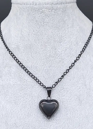Готический набор черная цепочка, подвеска стеклянное сердце, готика, колье. сталь, медсталь