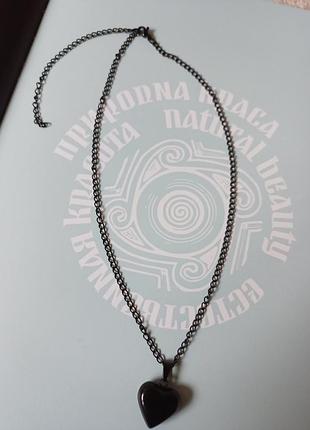 Готический набор черная цепочка, подвеска стеклянное сердце, готика, колье. сталь, медсталь