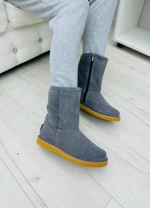 Высокие серые угги из итальянской замши на молнии р30-42 угги угги ugg ботинки сапоги женские детские
