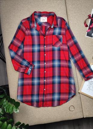 Удлиненная рубашка для дома/ сна / красная в клетку / длинная / ночная рубашка m l xl / пижама