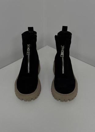 Ботинки замш черные женские