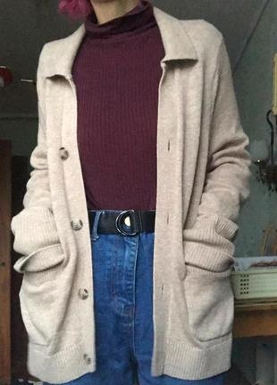 Кардиган бежевый кашемир меринос шерсть олд мани old money