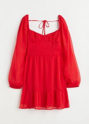 Яркое красное мини платье с длинным рукавом hm xs/s