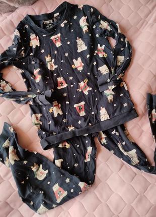 Пижама темно синяя с медведями и оленями peppers 8-10 лет