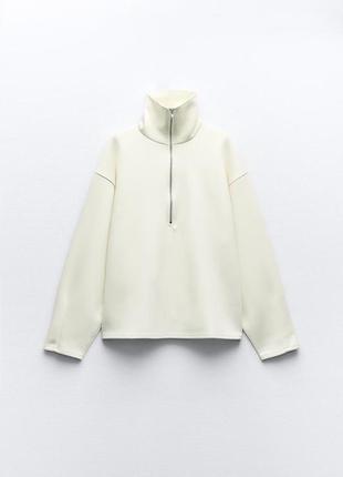 Толстовка с воротником стойкой на молнии zara - s, m - экрю