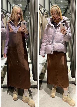 Куртка пуффер фіолетова непромокна об'ємна xs s m zara 4369/251