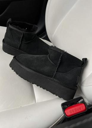Угги угги угги Чоловічі чорні р 25 см зима на овчині чоботи ugg australia на шнурівці platform black