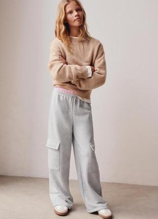 Брюки zara для девочки брюки карго беж с карманами 164 р