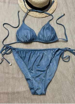 Calzedonia шикарный голубой раздельный купальник на завязке крутого бренда (италия)
