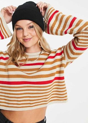 Трикотажный джемпер в полоску с широким рукавом monki