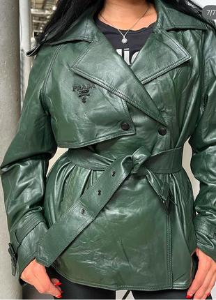 Куртка кожаная /prada / укороченный кожаный тренч / кожаный плащ/ новый/ l-xl _ 48-50/ топ 24/25