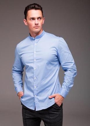 Блакитна чоловіча сорочка casual комірець - стійка "modern"