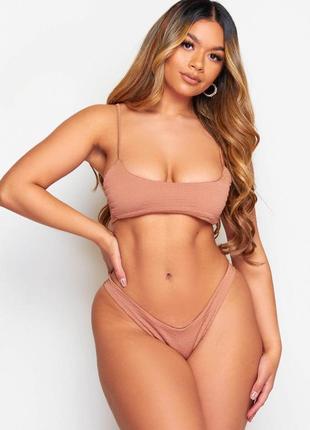 Купальний топ бежевий текстурний xs prettylittlething