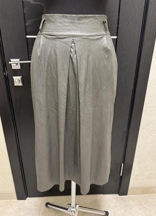 Міді спідниця  з кишенями під шкіру, еко шкіра