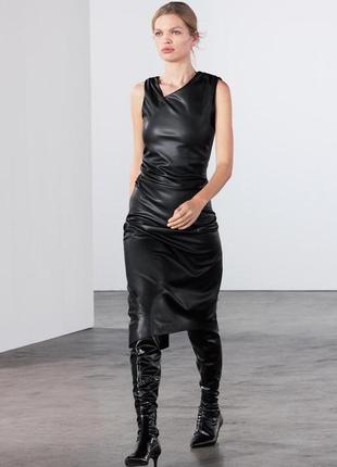 Zara драпированное платье из искусственной кожи zw collection