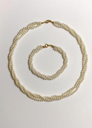 Винтажное колье, винтажный браслет. имитация жемчуга, под жемчуг. винтаж.