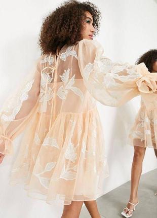 Розовое мини-платье из органзы с вышивкой asos edition - розовый