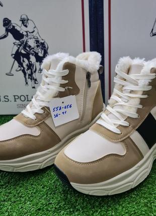 Зимние женские высокие кроссовки на меху кожа boda оригинал 36-41р 558-625