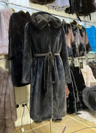 Шуба норкова шуба чорний діамант шубс норочка з капюшоном 100 см