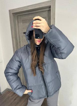 Зимняя куртка, до -20°, в цветах: графит, пышная роза8 фото