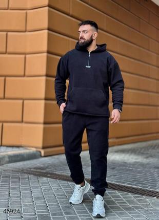 Мужской спортивный костюм флисовый черный, темно-серый