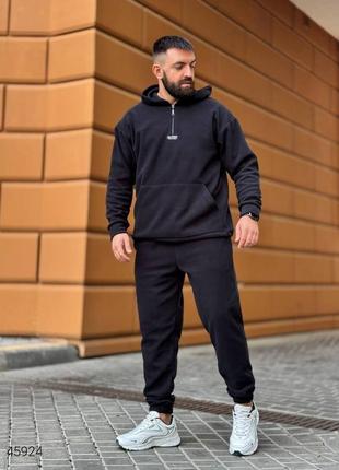 Мужской спортивный костюм флисовый черный, темно-серый