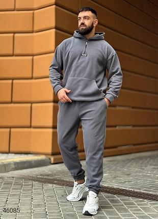 Мужской спортивный костюм флисовый черный, темно-серый