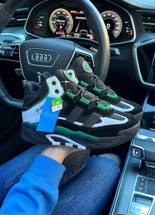 Кроссовки adidas originals niteball high black white green fur
