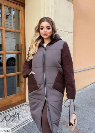 Пальто комбинированное с мехом тедди