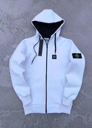 Зимний худи зипер stone island, белая кофта на молнии премиум качества