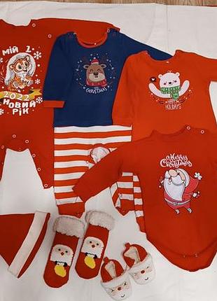 Новогодний человечек, шапочка, пинетки, носки