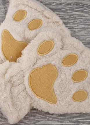 Перчатки без пальцев лапки котика
