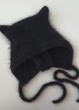 В наличии чорная мохеровая шапка с ушками кitty котошапка чепчик коточепчик
