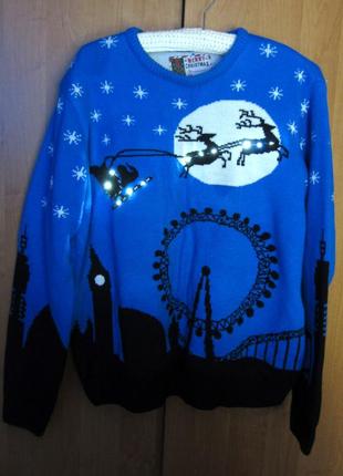 Свитер новогодний с яркими белыми огоньками. размер хl