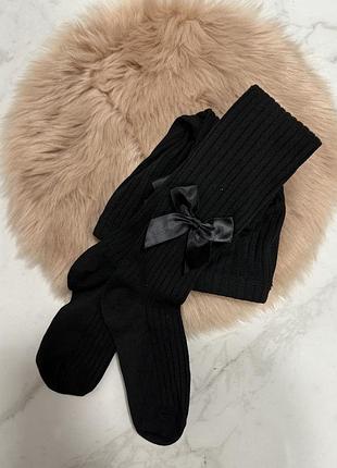 Классные черные колготы с бантиками, колготы в рубчик, колготы