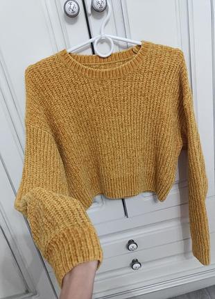 Жовта кофта укорочена мягенька брендова светр худі брендова пуловер світшот